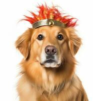 a golden retriever wearing a crown on its head generative AI photo