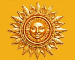 a golden sun with a smiling face on a yellow background generative AI photo