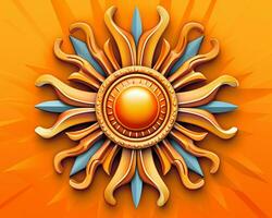 a golden sun on an orange background generative AI photo