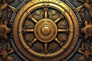 a golden wheel with many different designs on it generative AI photo