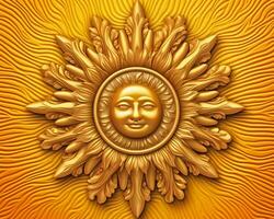 a golden sun with a face on a yellow background generative AI photo