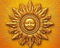 a golden sun with a face on a yellow background generative AI photo