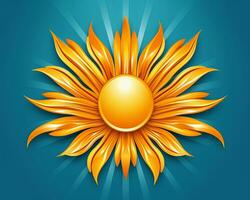 a golden sunflower on a blue background generative AI photo