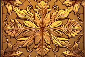 a golden tile with a floral design on it generative AI photo