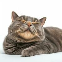 a gray cat is laying down with its eyes closed generative AI photo