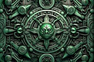 a green and black design with a skull on it generative AI photo