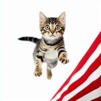 a kitten is flying over an american flag generative AI photo