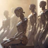 a group of robots are standing in a row generative AI photo