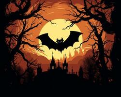 a halloween background with bats flying over a castle generative AI photo