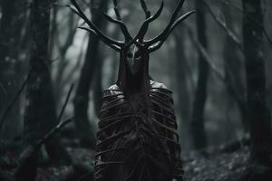 a man in a forest with deer horns on his head generative AI photo