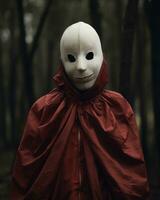 a man in a red cloak and white mask generative AI photo