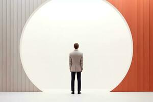 a man standing in front of an orange and white wall generative AI photo