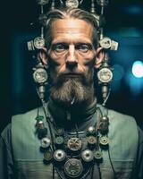 a man with a beard and many watches on his head generative AI photo