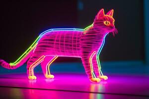 a neon lighted sculpture of a cat generative AI photo