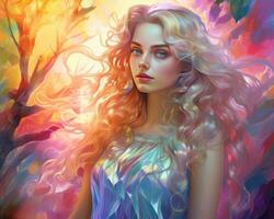 a painting of a beautiful woman with long blonde hair generative AI photo
