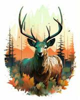 un pintura de un ciervo en el bosque generativo ai foto