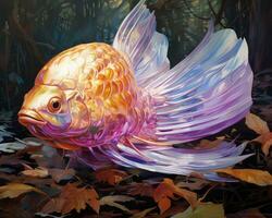 a painting of a goldfish in the forest generative AI photo