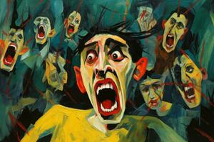 a painting of a man screaming in front of a group of people generative AI photo