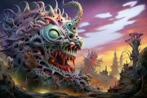 a painting of a monster with large eyes and tentacles generative AI photo