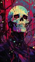 a painting of a skull with blood splatters on it generative AI photo