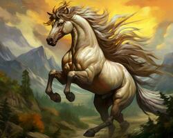 a painting of a white horse with long hair generative AI photo