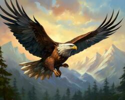 a painting of an eagle flying over the mountains generative AI photo