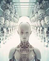 a robot standing in front of a large group of robots generative AI photo