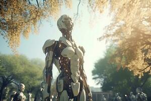 a robot standing in front of trees generative AI photo