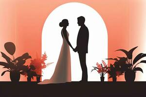 a silhouette of a bride and groom holding hands generative AI photo