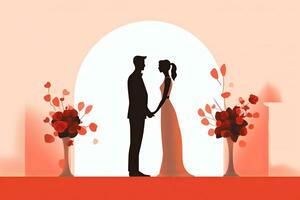 a silhouette of a bride and groom standing in front of an arch generative AI photo