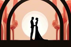 a silhouette of a bride and groom standing in front of an arch generative AI photo