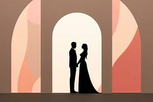 a silhouette of a man and woman standing in front of an arch generative AI photo