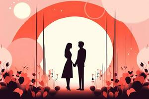 a silhouette of two people holding hands in front of a red sun generative AI photo