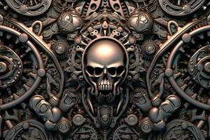 a skull surrounded by gears and metal generative AI photo