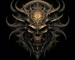 a skull with horns and horns on a black background generative AI photo