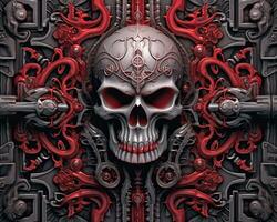 a skull with red and black design on it generative AI photo