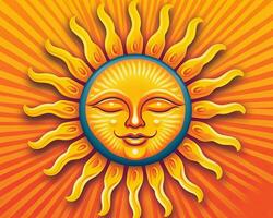 a sun with a smiling face on an orange background generative AI photo