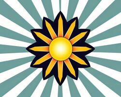 a sunflower with rays on a blue background generative AI photo