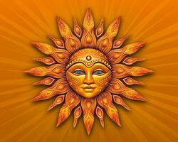 a sun face on an orange background generative AI photo