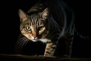 a tabby cat is walking in the dark generative AI photo