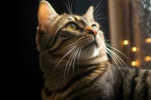 a tabby cat looking out the window generative AI photo