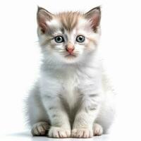 a white and brown kitten sitting in front of a white background generative AI photo