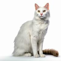 a white cat is sitting on a white background generative AI photo