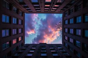 a view of the sky from inside an apartment building generative AI photo