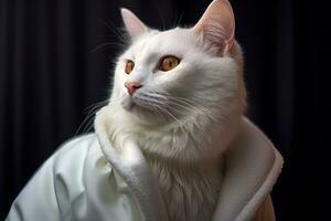 a white cat in a robe generative AI photo