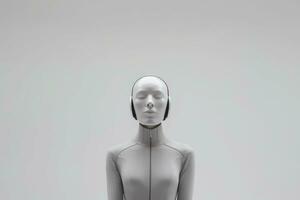 a white mannequin with headphones on its head generative AI photo