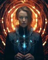 a woman holding a glowing orb in front of her generative AI photo