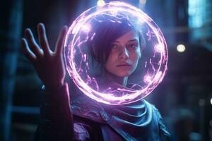 a woman holding a glowing orb in her hands generative AI photo