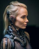 a woman in a futuristic suit with a headset on her head generative AI photo