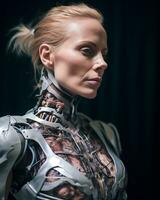 a woman in a robot suit with her back to the camera generative AI photo